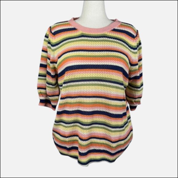 ELOQUII Elements Puff Sleeve Stripe Crochet Knit Sweater EUC (Size 18/20) - Picture 2 of 16